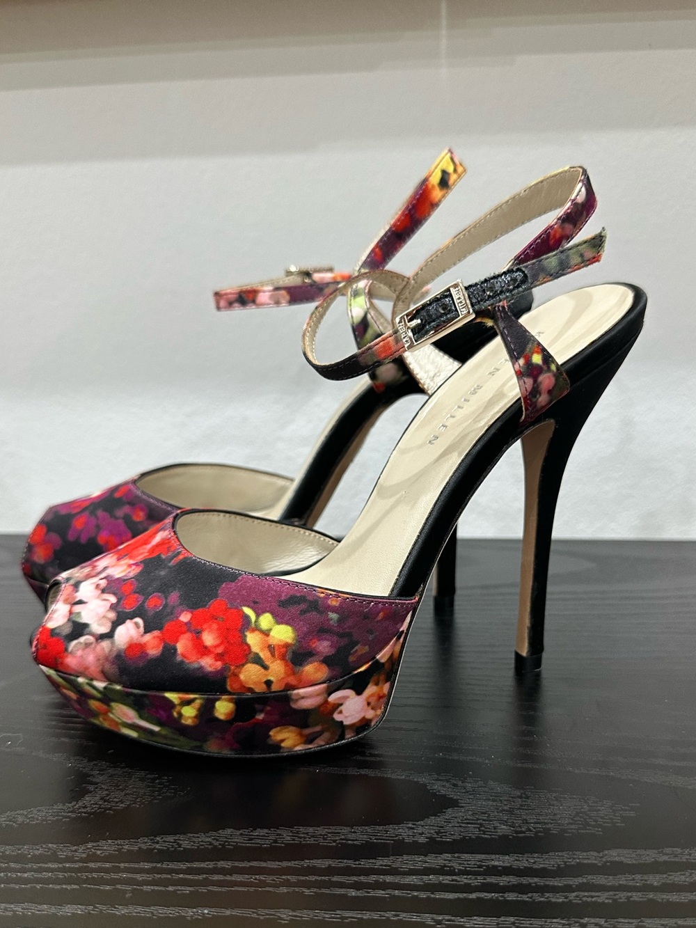 Karen Millen Floral Platform Ankle-Strap Heels - Black & Multicolor